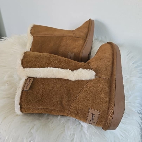 Minnetonka Mid Calf Winter Boots Suede Faux Fur Brown Slip On Women's Size 9 🌴✌ - Picture 3 of 8